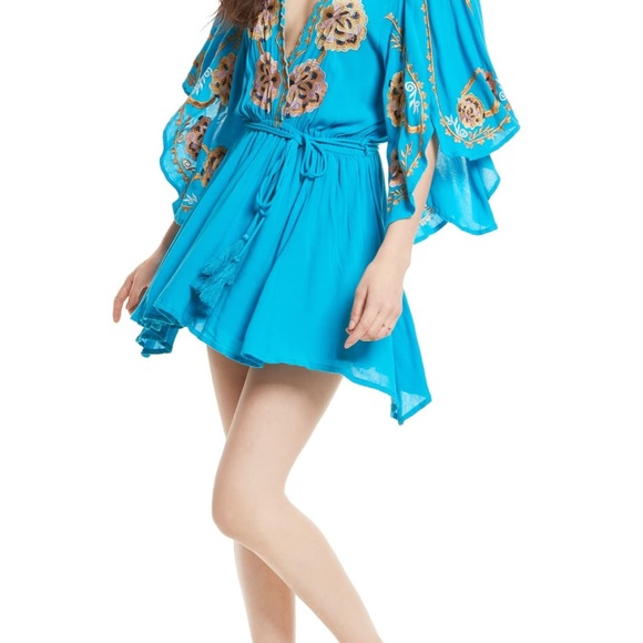 NWOT Free People Turquoise Cora Mini Dress - Picture 2 of 11